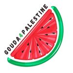 Logo van goud4palestine: een illustratie van een schijf watermeloen, met daarboven de tekst 'Gouda4Palestine'