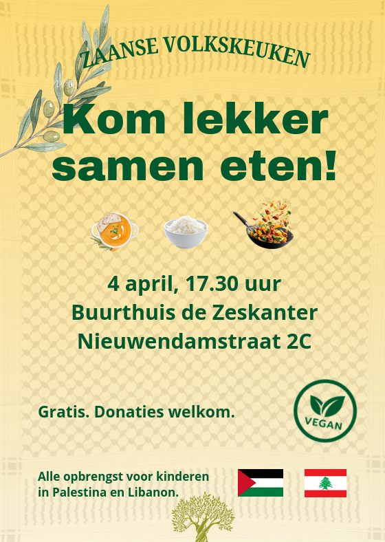 Flyer die de Zaanse Volkskeuken aankondigt.